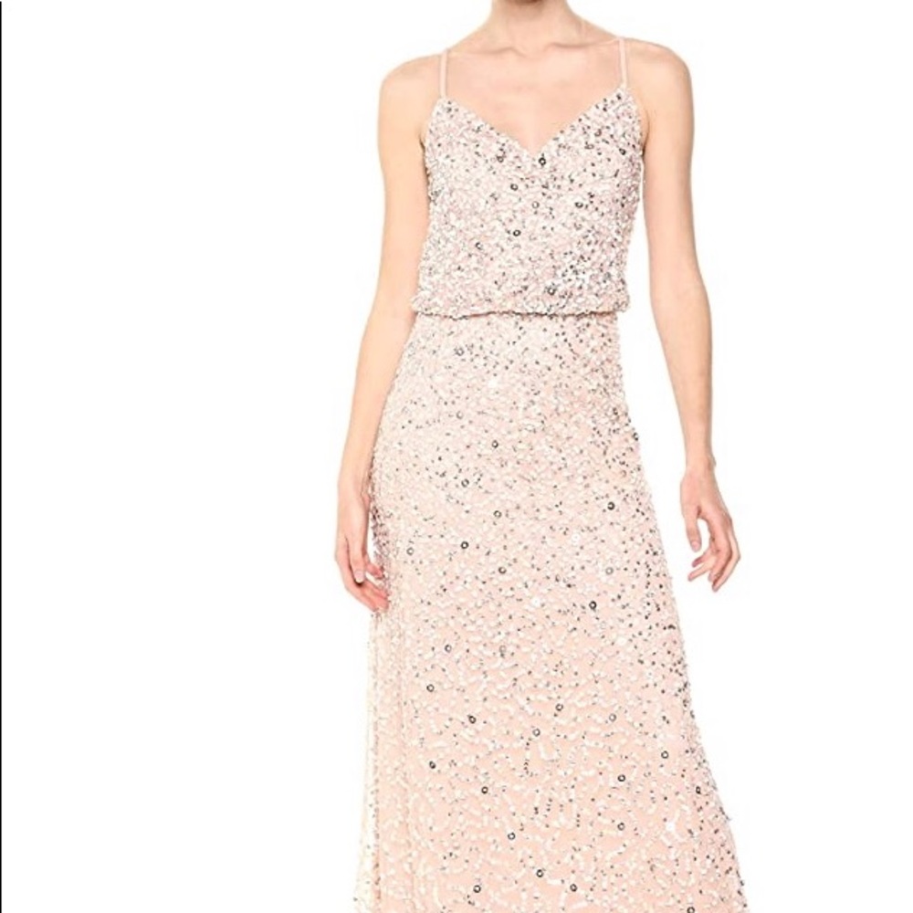 Adrianna Papell Blush Beaded Long Dress w/Blouson
